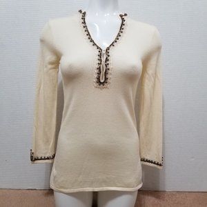 J.Crew sweater Small pullover knit side split beaded 100% merino wool SAMPLE